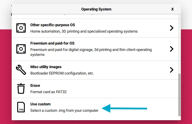 Click the "Use custom" button.